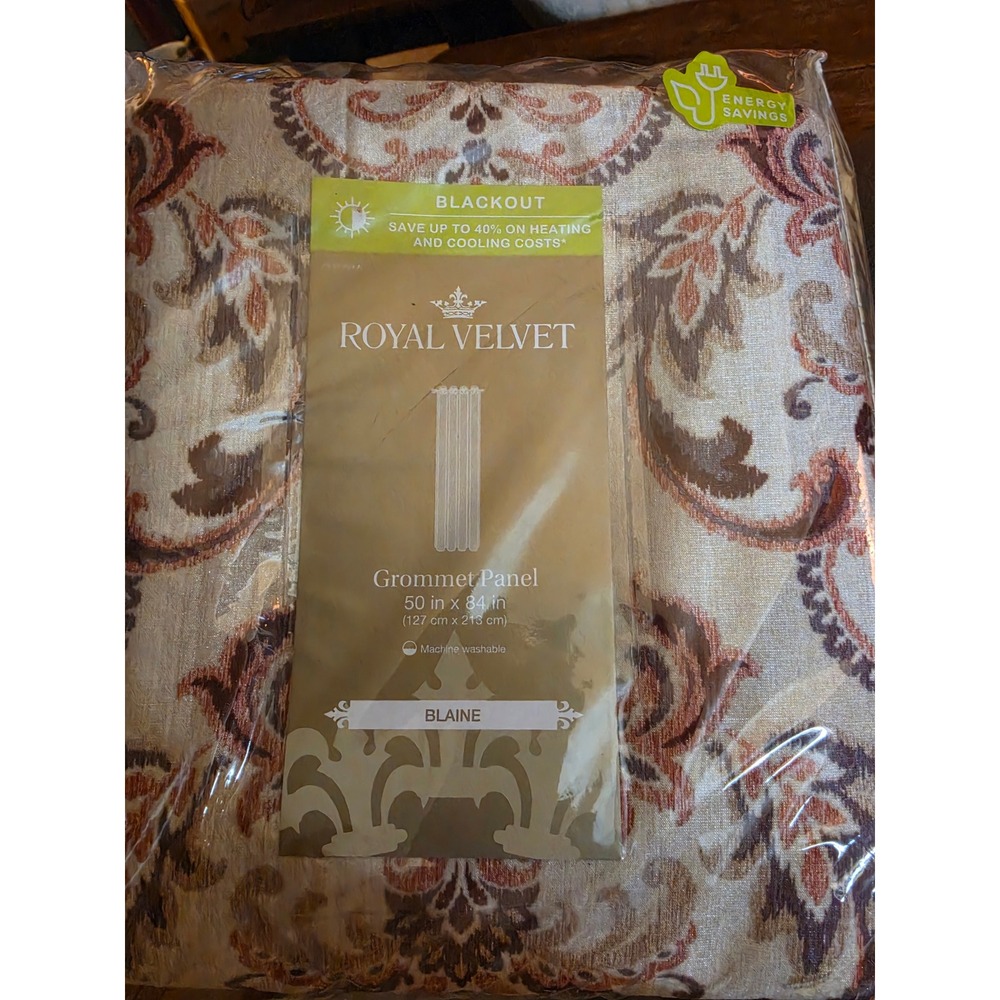 Royal Velvet Blaine Blackout Grommet Curtain Panel 50x84 Paisley Tan Brown Rust